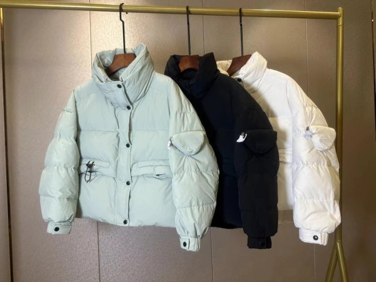 Stand Collar Multi-Pocket Cropped Puffer Down Jacket