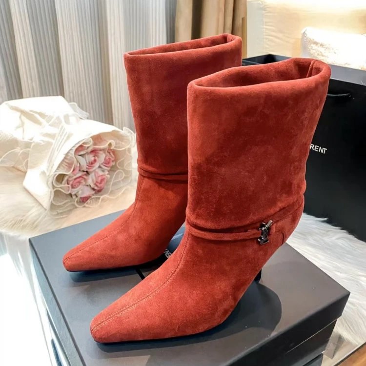 Saint Laurent Boots Mid-Calf Pointed-Toe with YSL Logo Buckle image 3