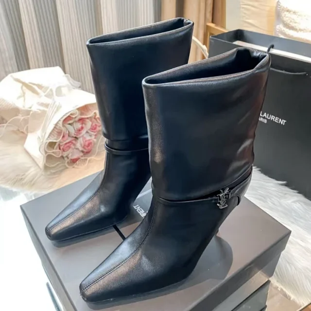 Saint Laurent Boots Mid-Calf Pointed-Toe with YSL Logo Buckle product detail image 4