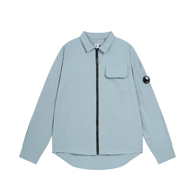 C.P. Company Shirts Zip-Front Lens Sleeve Shirt — SKU-04-Light Blue