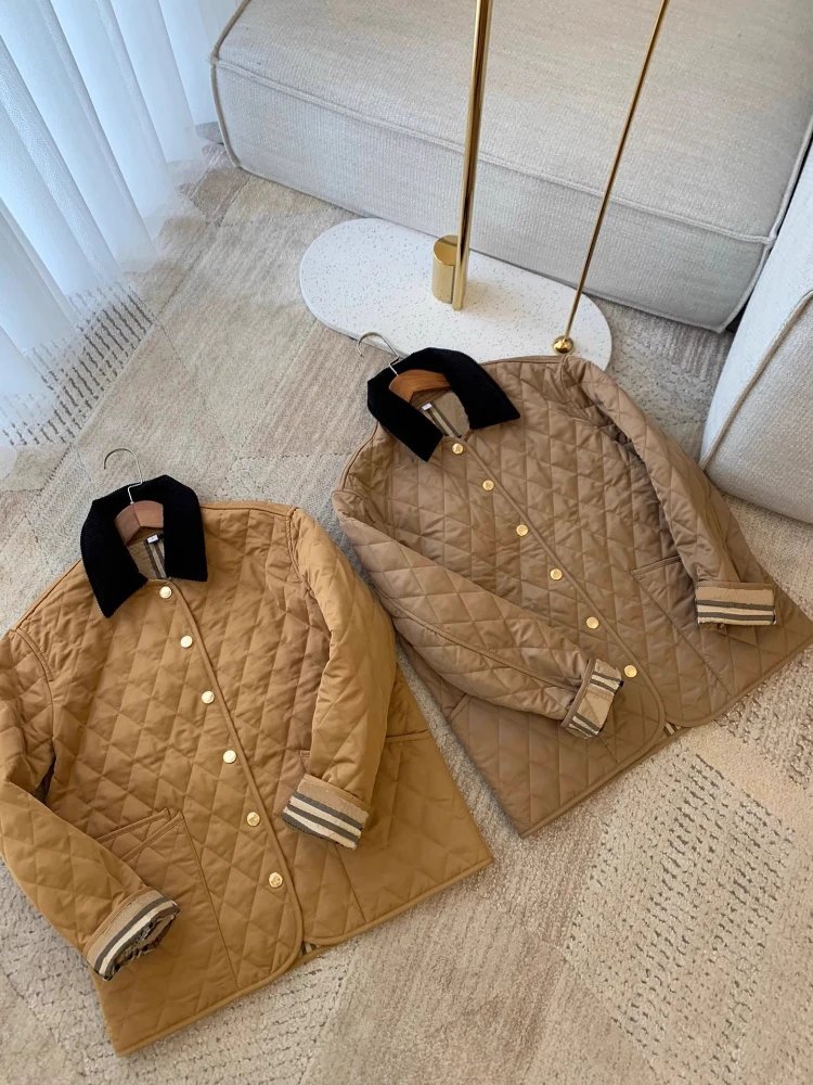 Burberry Black Corduroy Collar Diamond Quilted Jacket