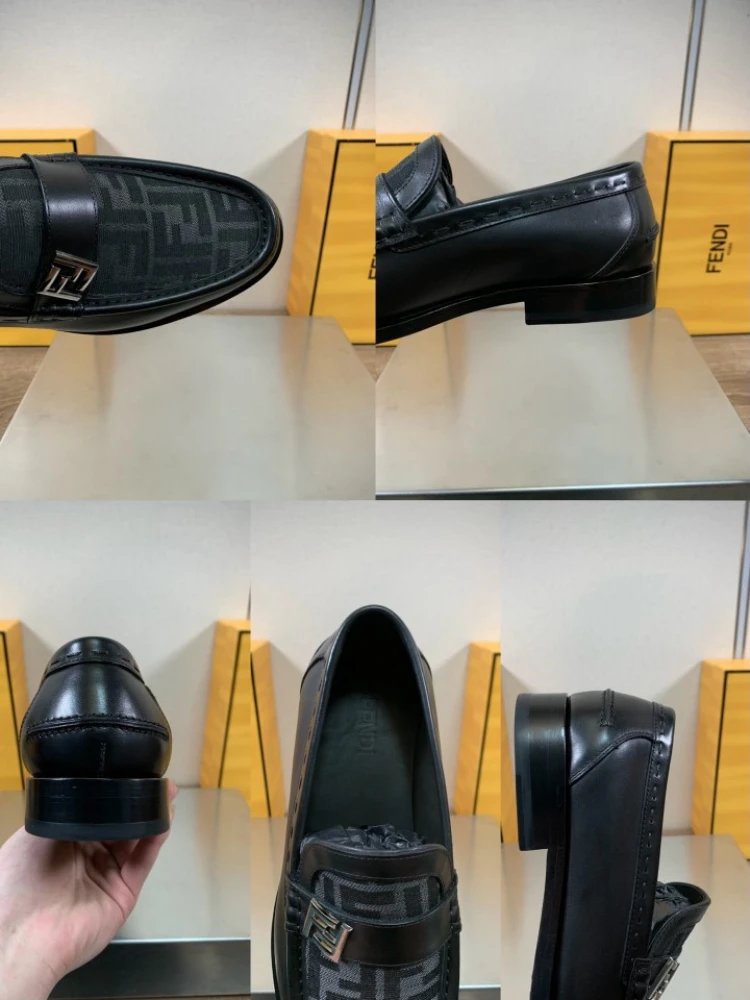 Fendi Leather Shoes FF Buckle Loafers image 6
