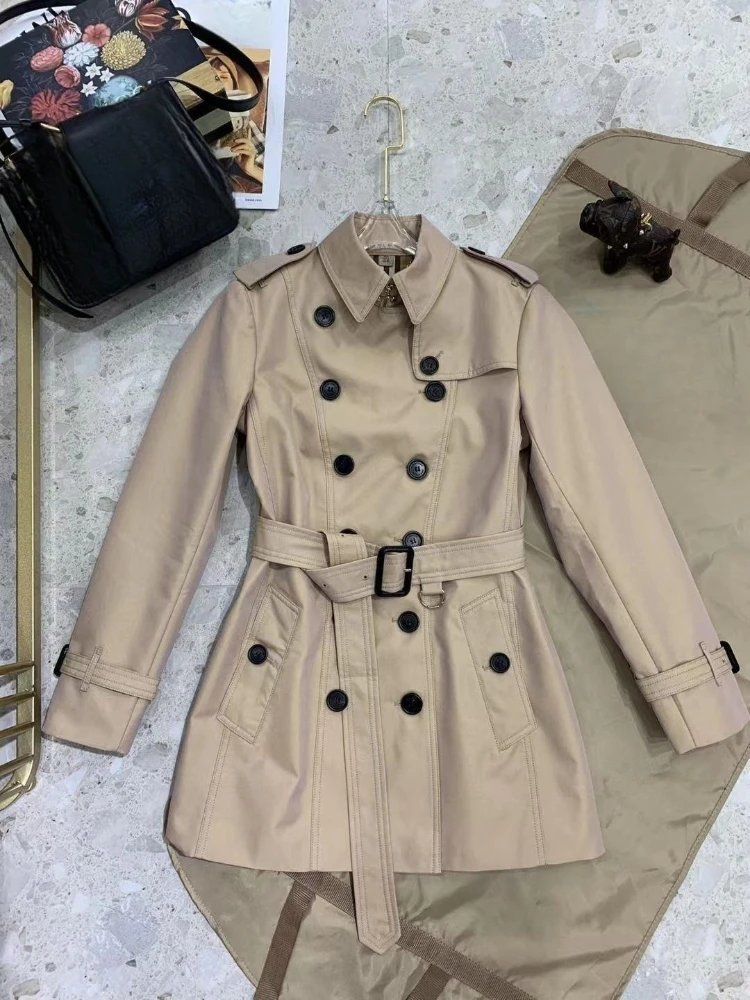 Unbranded Coats Belted Double-Breasted Short Trench Coat image 4