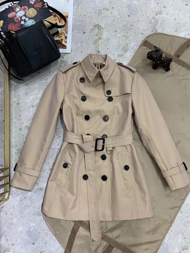 Unbranded Coats Belted Double-Breasted Short Trench Coat product detail image 4