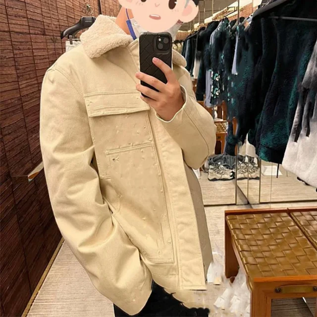 Louis Vuitton Jackets Embossed Monogram Shearling-Collar Jacket product detail image 3