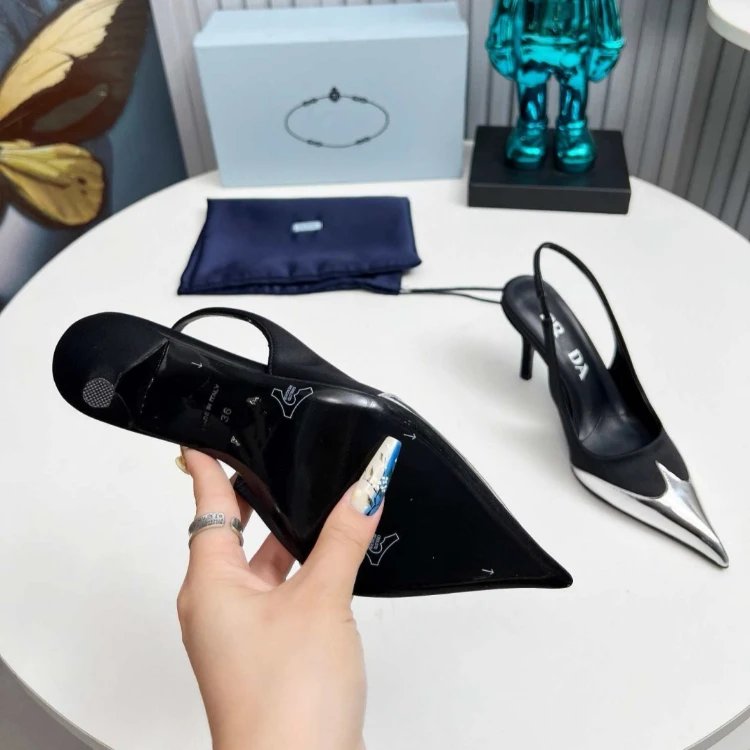 Unbranded High Heels Pointed-Toe Slingback Stiletto with Metallic Toe Cap image 6