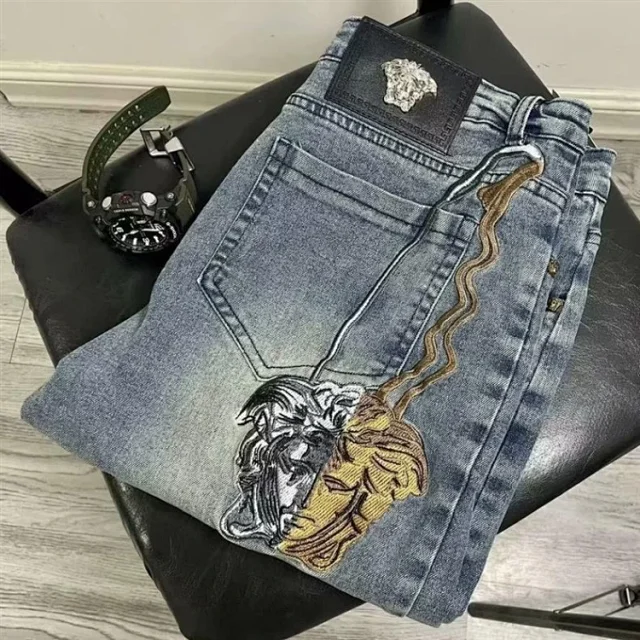 Unbranded Jeans Straight-leg with embroidered face motif product detail image 1