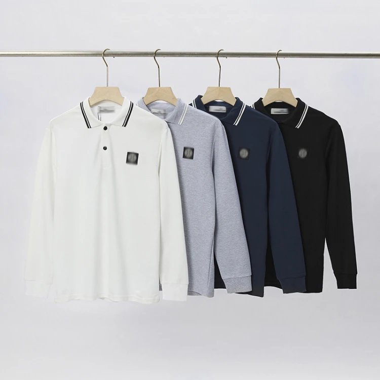 Stone Island Long Sleeve Polo Shirt with badge striped trim