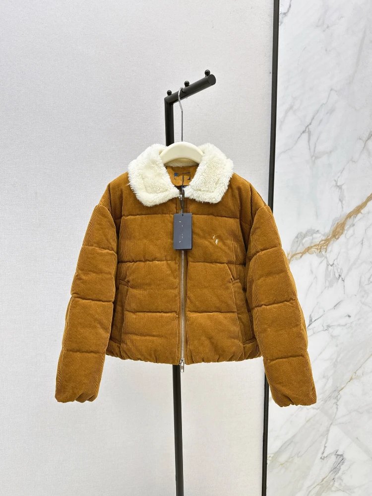 Unbranded Jackets Corduroy quilted padded jacket with faux-shearling collar — Camel color