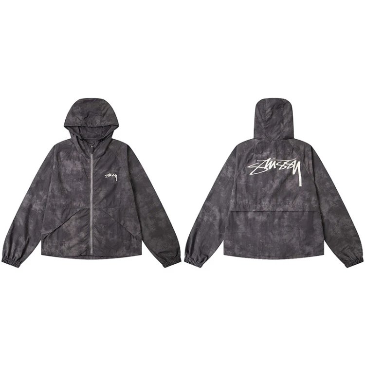 Stüssy Jackets Hooded Zip-Up Logo Jacket — SKU-02-Grey