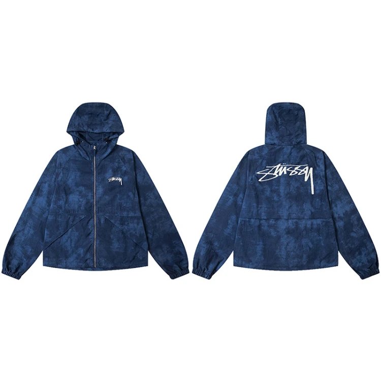 Stüssy Jackets Hooded Zip-Up Logo Jacket — SKU-04-Blue