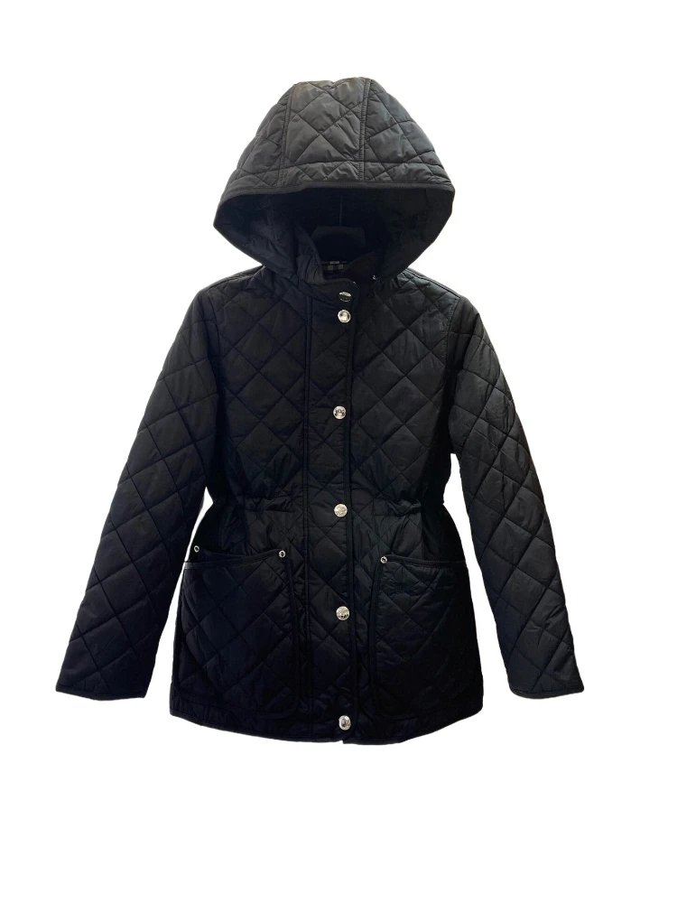 Unbranded Jackets Hooded diamond-quilted padded jacket with drawstring waist and patch pockets — Black