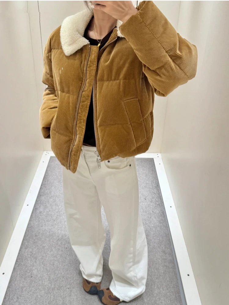 Unbranded Jackets Corduroy quilted padded jacket with faux-shearling collar image 2