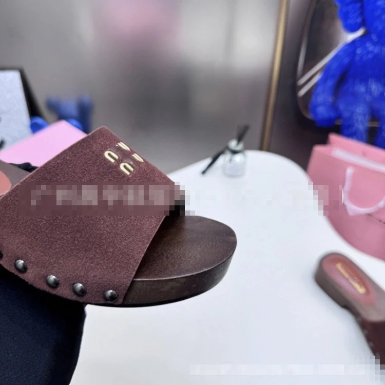 Miu Sandals Wooden Sole Studded Slide image 3
