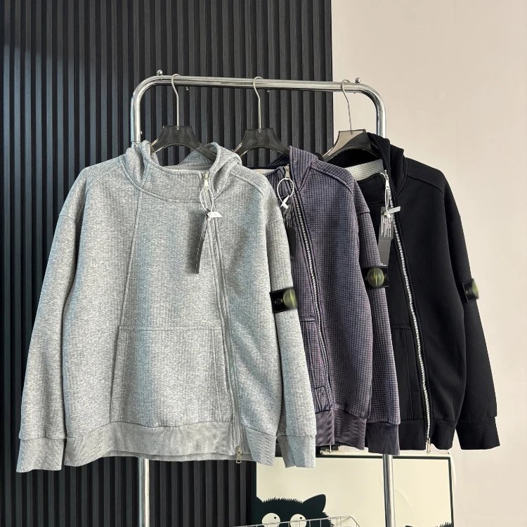 Stone Island Asymmetric Zip Hooded Sweatshirt