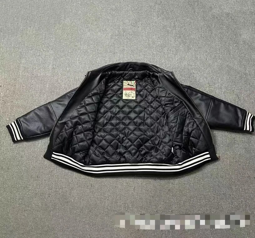 Human Made Jackets Leather varsity jacket with striped rib-knit trim image 3