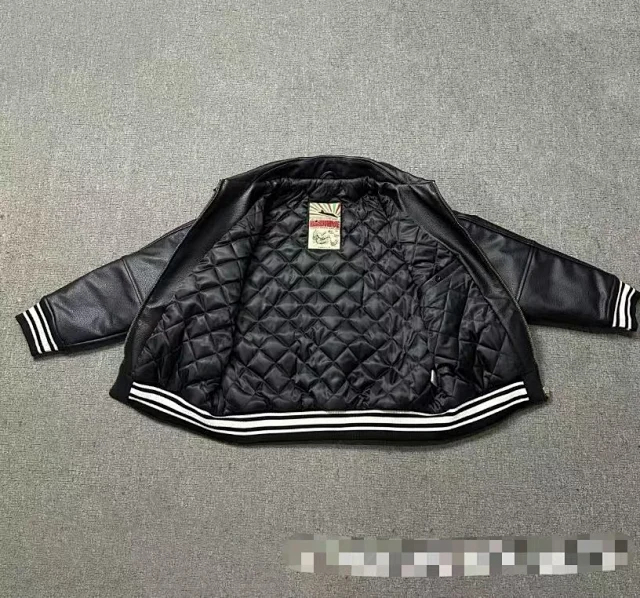 Human Made Jackets Leather varsity jacket with striped rib-knit trim product detail image 3