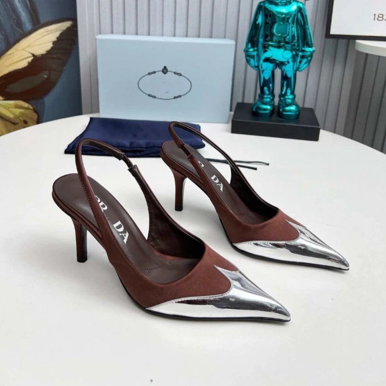 Unbranded High Heels Pointed-Toe Slingback Stiletto with Metallic Toe Cap image 4