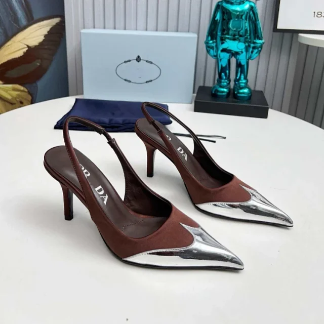 Unbranded High Heels Pointed-Toe Slingback Stiletto with Metallic Toe Cap product detail image 4