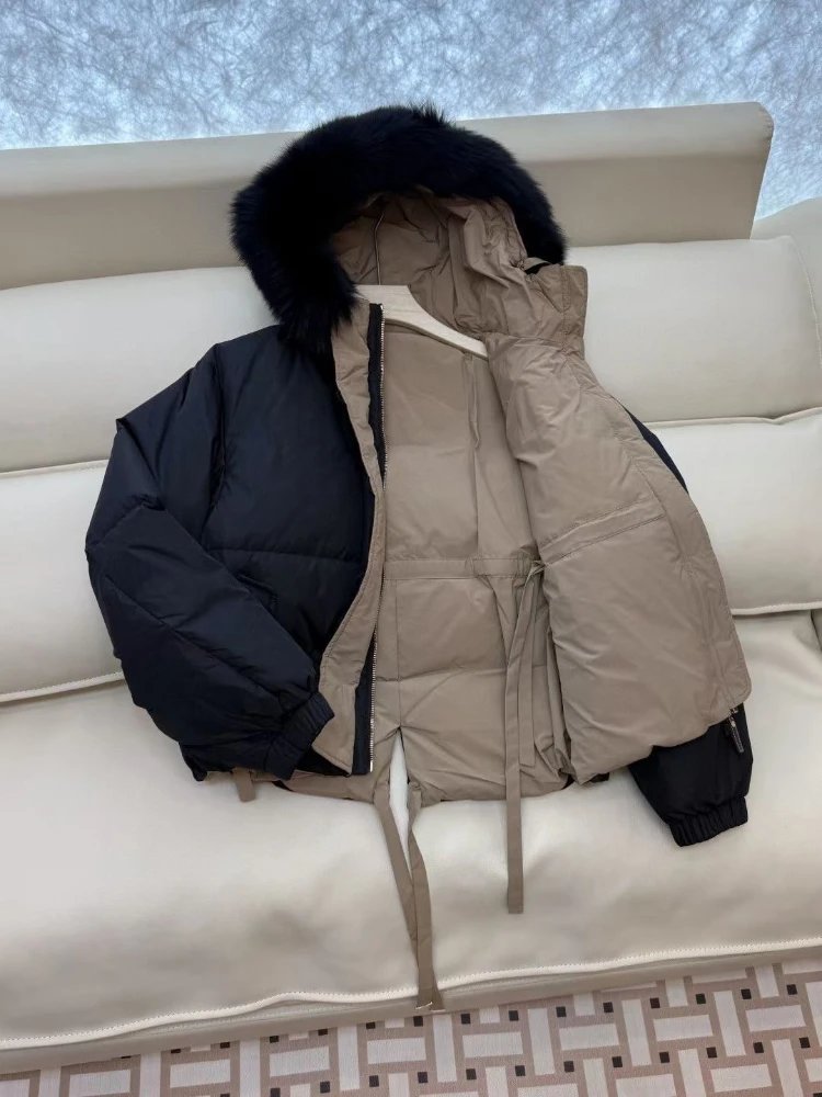 Unbranded Down Jackets Reversible fur-trim hooded puffer jacket with drawstring hem image 3
