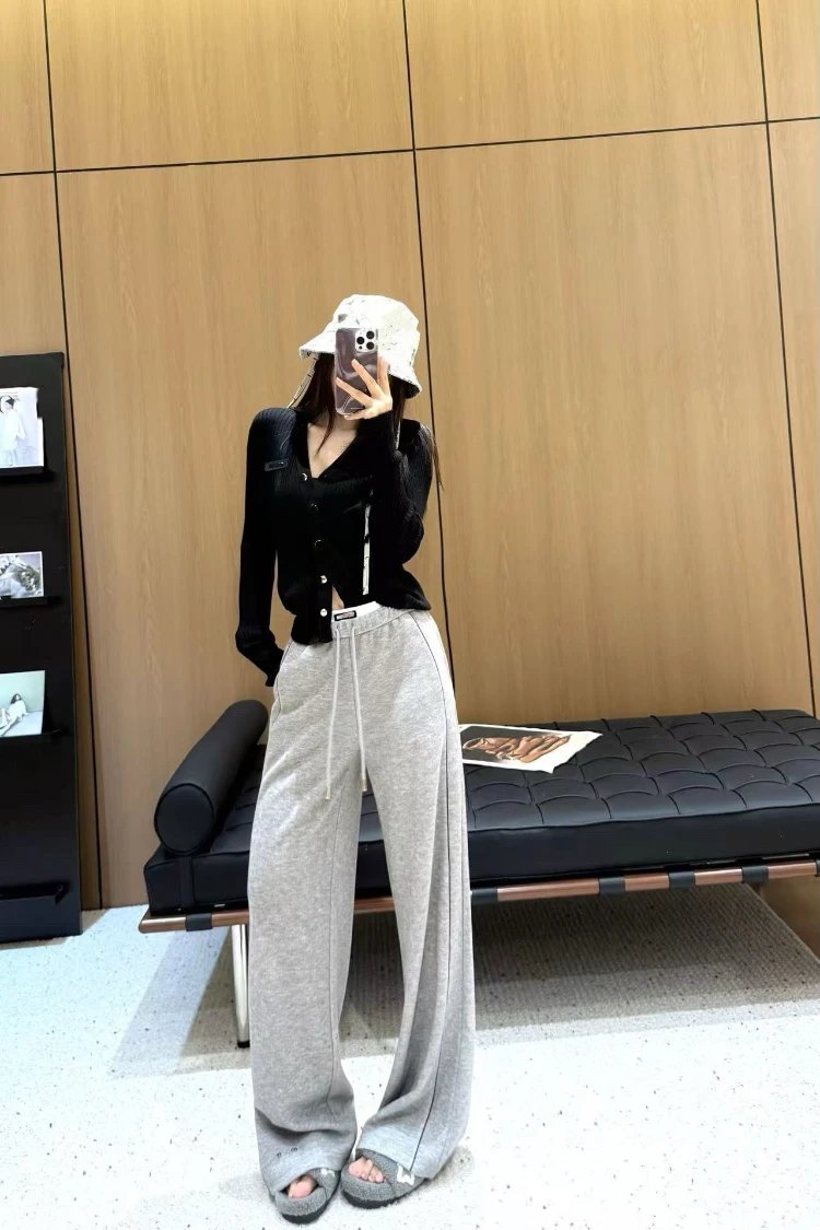 Miu Trousers Wide-Leg Drawstring with Contrast Piping image 5