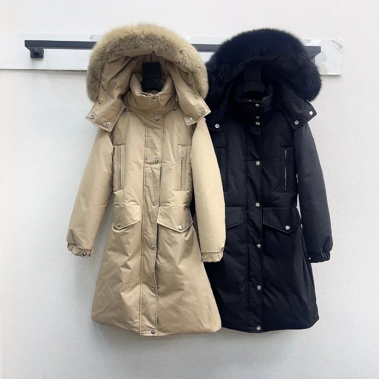 Mid-length Fur Trim Hooded Parka Down Coat