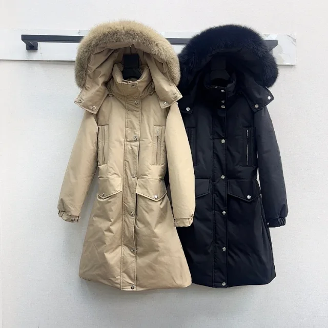 Unbranded Down Jackets Long hooded fur-trim puffer with flap pockets product detail image 1