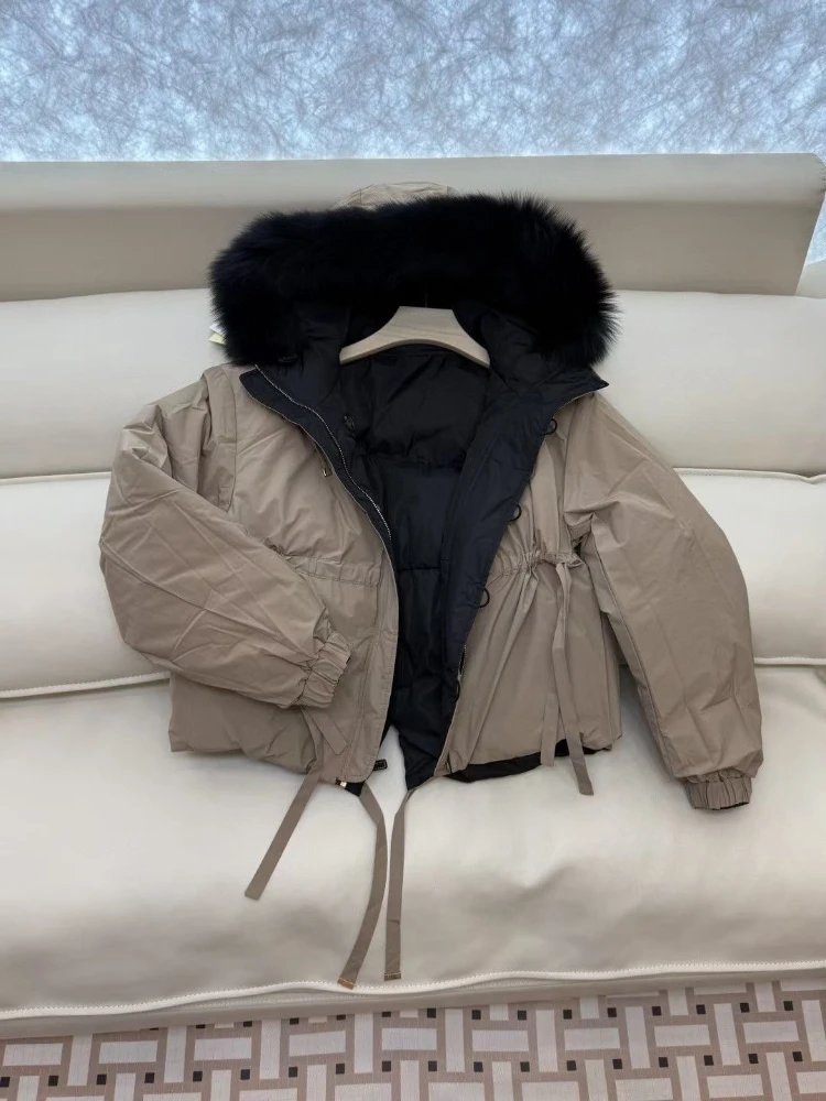 Unbranded Down Jackets Reversible fur-trim hooded puffer jacket with drawstring hem image 4