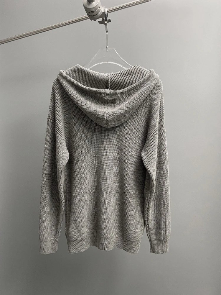 Celine Logo Hoodie Gray Knit Hoodie - 8