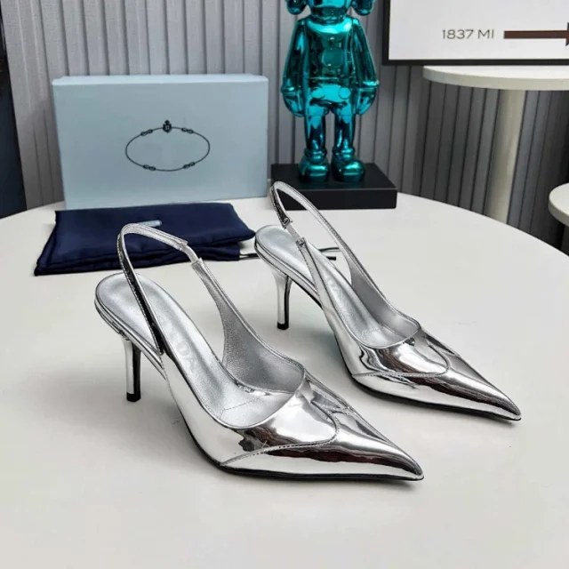 Unbranded High Heels Pointed-Toe Slingback Stiletto with Metallic Toe Cap product detail image 3