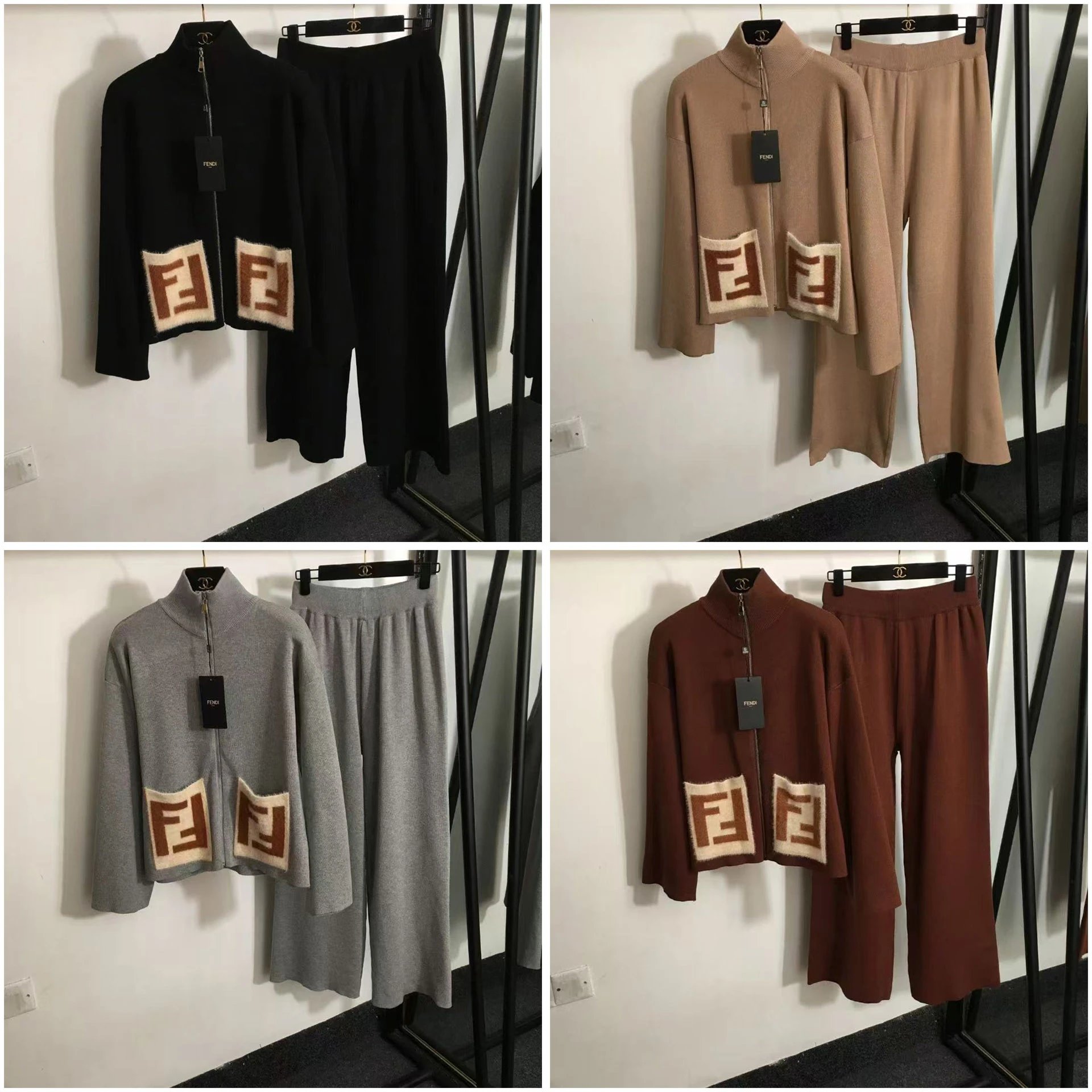 Fendi FF Logo Pocket Knit Jacket and Pants Set