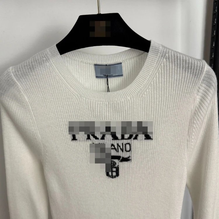 Prada Knitwear Ribbed crew-neck long-sleeve logo knit top image 2