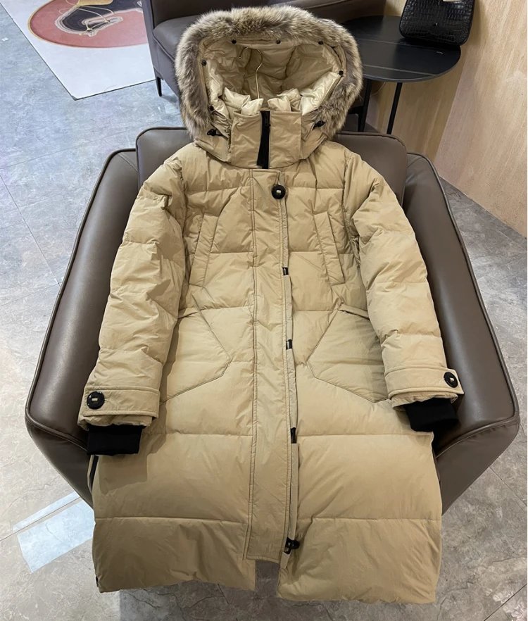 Unbranded Down Jackets Long hooded puffer with faux-fur trim — Khaki