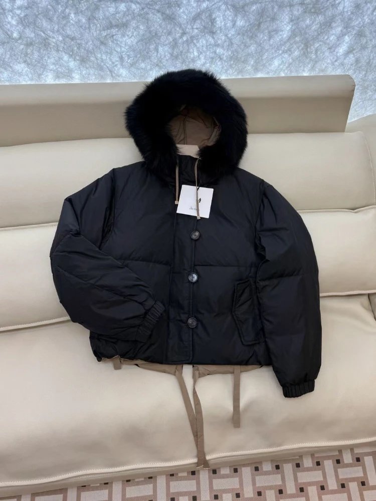 Unbranded Down Jackets Reversible fur-trim hooded puffer jacket with drawstring hem image 2