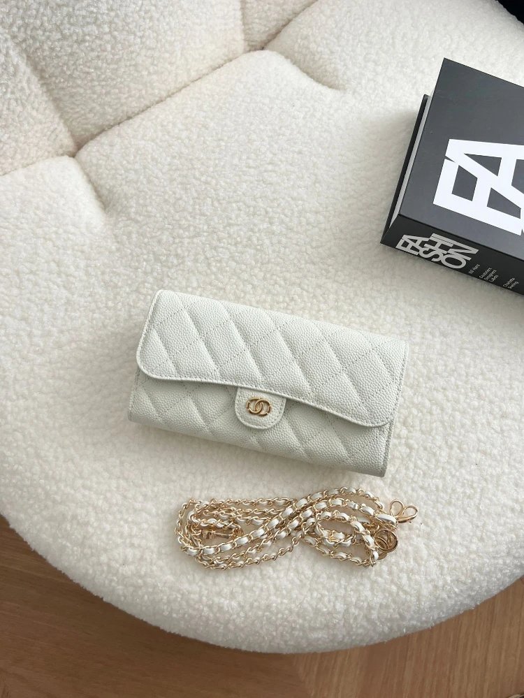 Chanel Wallet on Chain White Quilted Caviar Leather Long Wallet