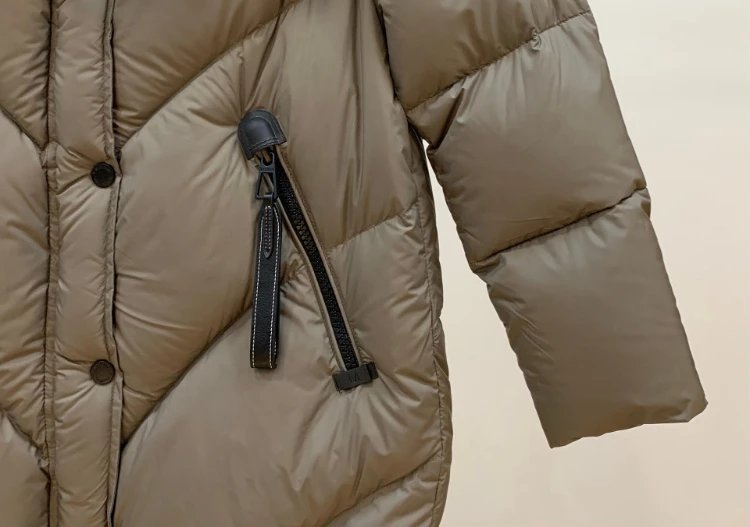 Unbranded Down Jackets Mid-Length Hooded Puffer with Chevron Quilting and Zip Pockets image 5