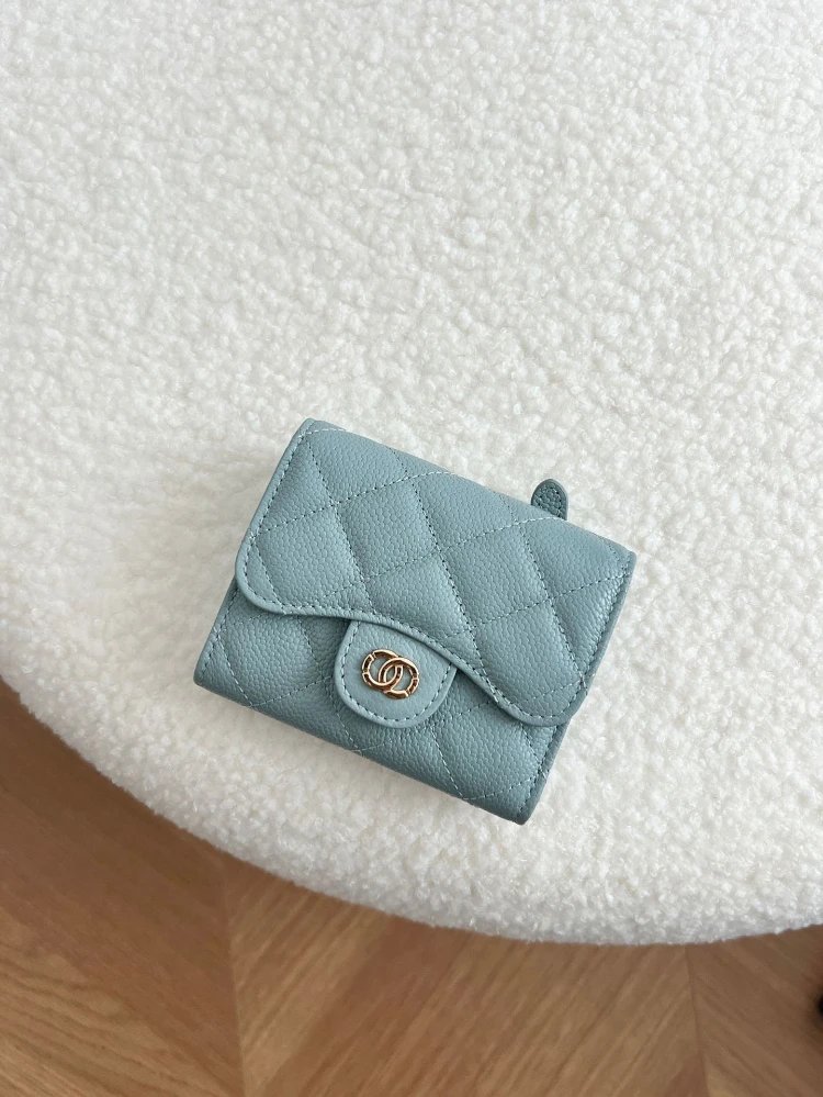 Unbranded Wallets & Card Holders Compact quilted flap coin wallet with zip pocket — Light blue