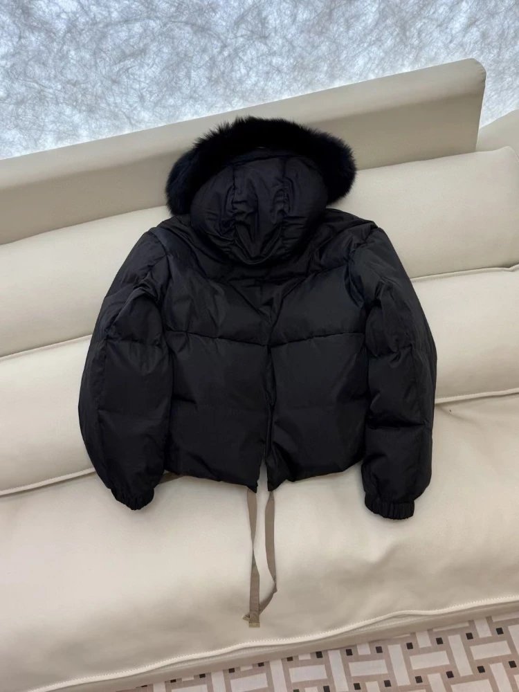 Unbranded Down Jackets Reversible fur-trim hooded puffer jacket with drawstring hem image 5