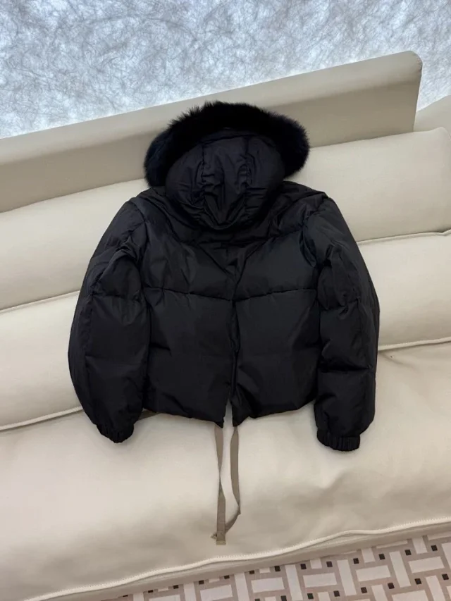 Unbranded Down Jackets Reversible fur-trim hooded puffer jacket with drawstring hem product detail image 5
