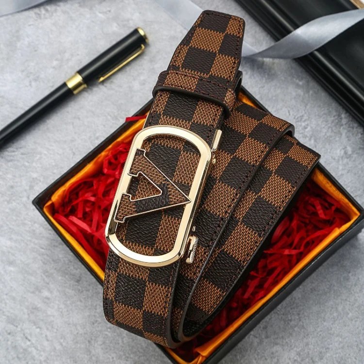 SKU-03-Brown Plaid with V-Gold Buckle