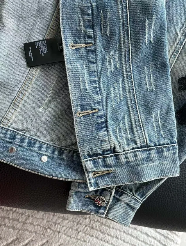 Chrome Hearts Jackets Distressed Cross Patch Denim Jacket product detail image 9