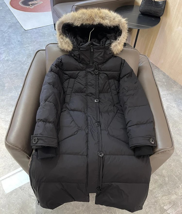 Unbranded Down Jackets Long hooded puffer with faux-fur trim — Black
