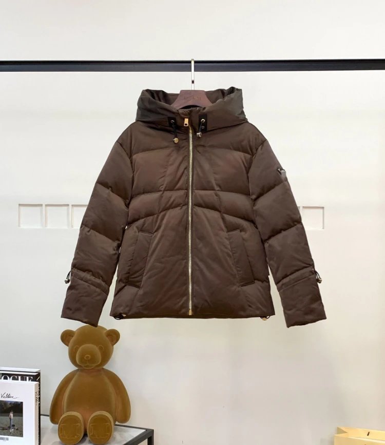 Unbranded Down Jackets Hooded short puffer jacket with drawstring cuffs — Coffee color