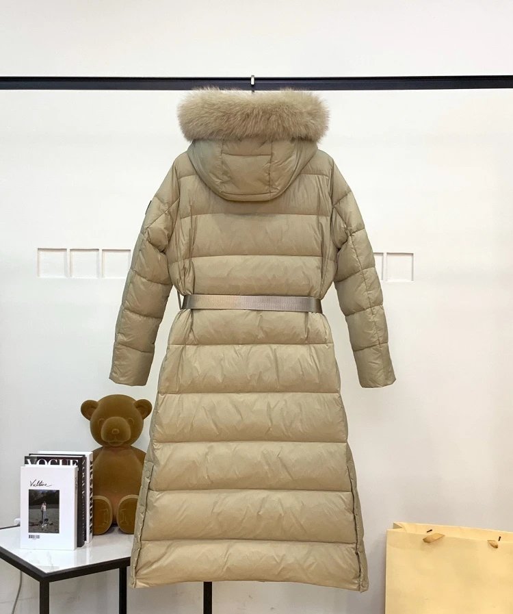 Unbranded Down Jackets Long belted hooded puffer with fur-trim hood image 2