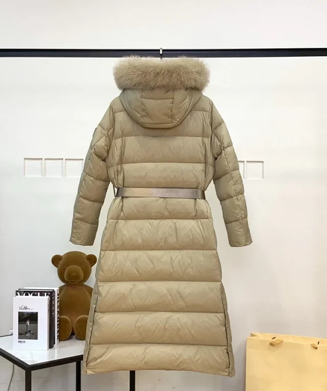 Unbranded Down Jackets Long belted hooded puffer with fur-trim hood product detail image 2