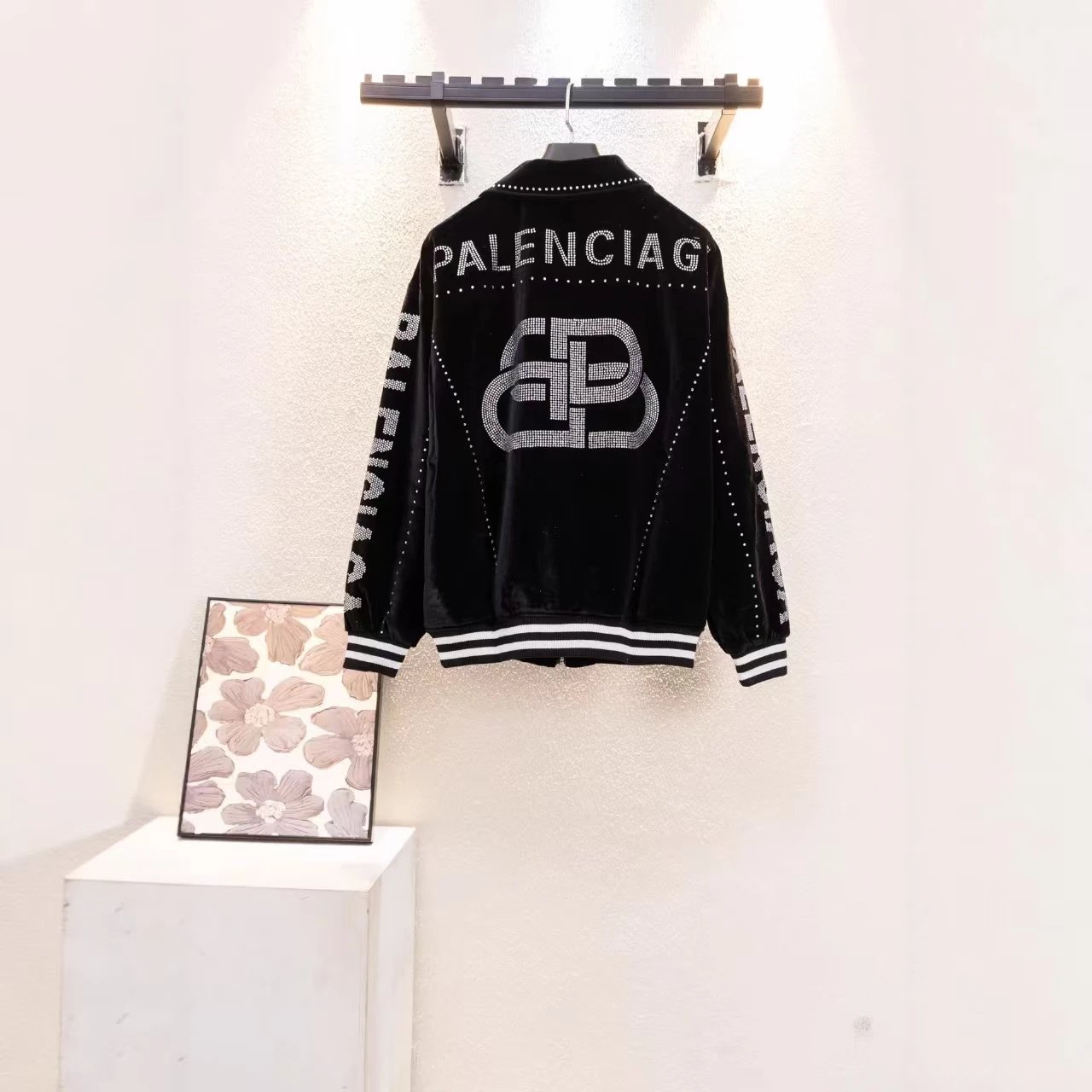 Balenciaga Jackets 5181 velvet baseball jacket with rhinestone logo image 2
