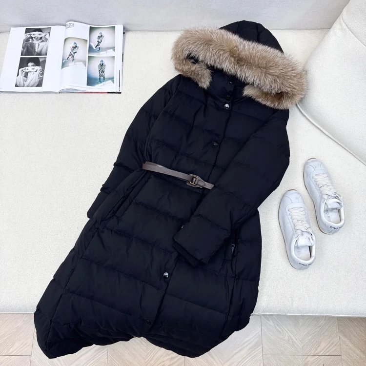 Unbranded Down Jackets Long Hooded Fur-Trim Belted Puffer image 2