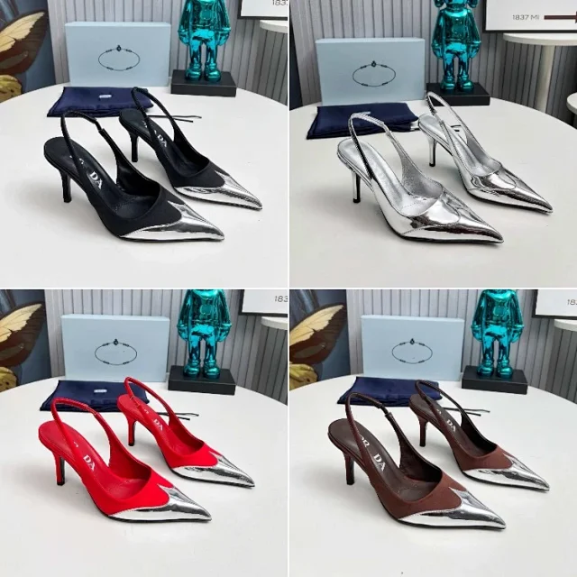 Unbranded High Heels Pointed-Toe Slingback Stiletto with Metallic Toe Cap product detail image 1