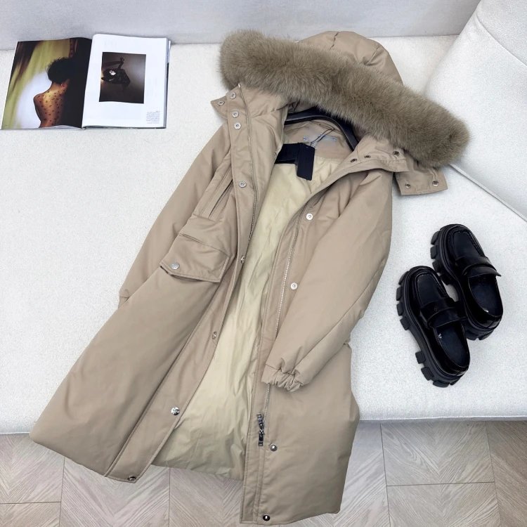 Unbranded Down Jackets Long hooded fur-trim puffer with flap pockets image 5