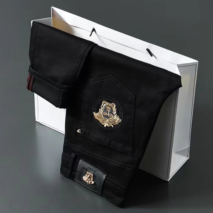 Versace Medusa Embroidered Black Jeans - 5